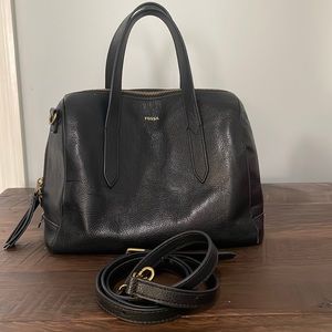 Black Leather Fossil Sydney Satchel